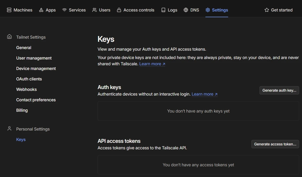 官网的 authkey 管理页面